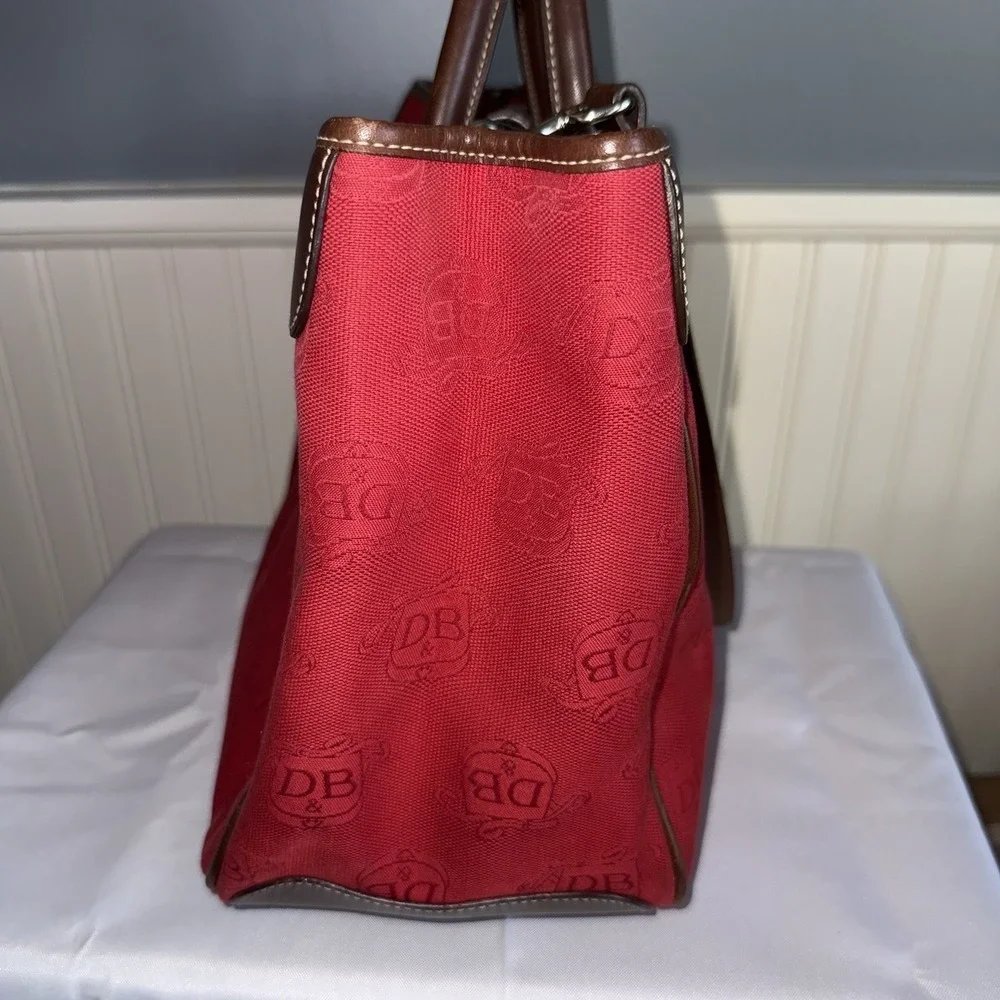DOONEY & BOURKE Red Canvas & Brown Leather DB Signature Tote Satchel Bag Purse
